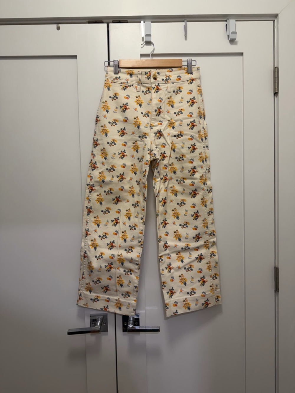 Madewell Cream Floral Straight-Leg Pants